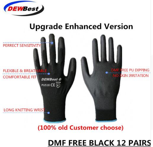DMF work safety gloves, 13g Pu palm coating protective gloves, four colors of workplace safety protection articles are available: DMF-black-12 / XXL