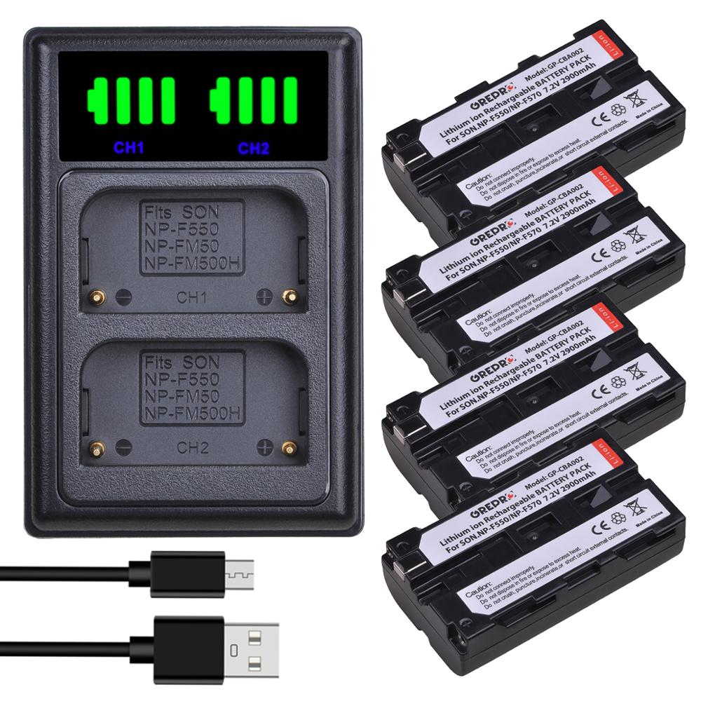 4Pcs NP-F550 NP-F570 Np F550 F570 Camera Batterij + Led Dual Charger Met Type-C Poort Voor Sony NP-F330 NP-F530 NP-F570 NP-F730