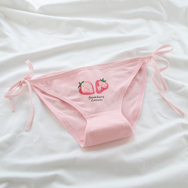 Women Pink Strawberry Panties Cute Cartoon Briefs for Girls Bandage Cotton Female Underwear Comfort High Ladies Lingerie: Pink 2 strawberry