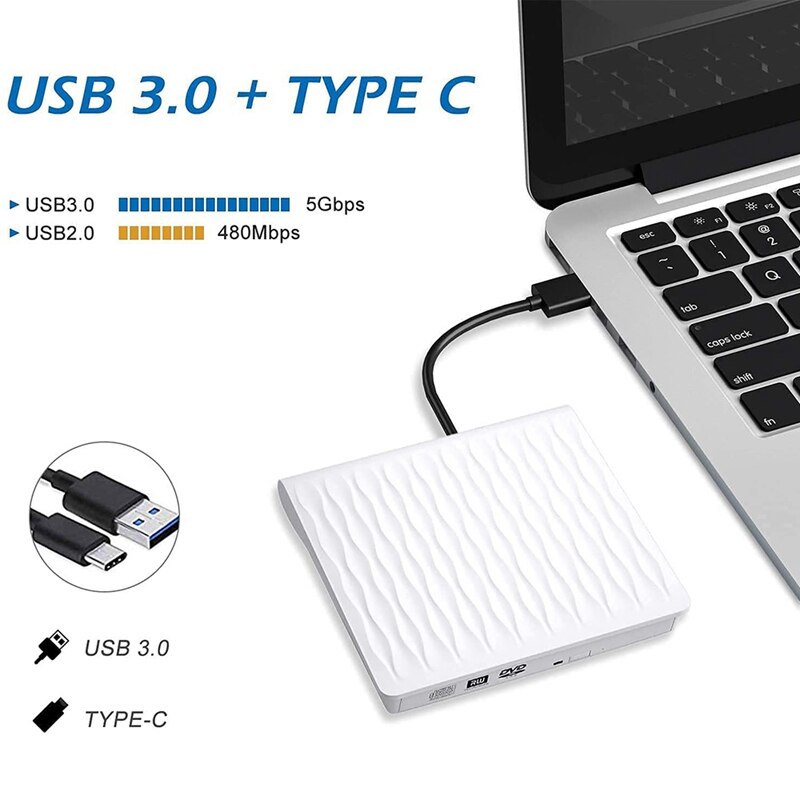 Unità DVD esterna per il computer portatile, USB 3.0/tipo C DVD-RW portatile/lettore di CD-RW, masterizzatore del CD dell&#39;unità ottica dello scrittore del lettore