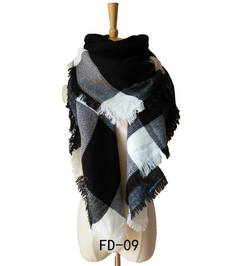 knitted spring winter women triangle scarf plaid warm cashmere scarves shawls luxury brand neck bandana pashmina lady wrap: color 8