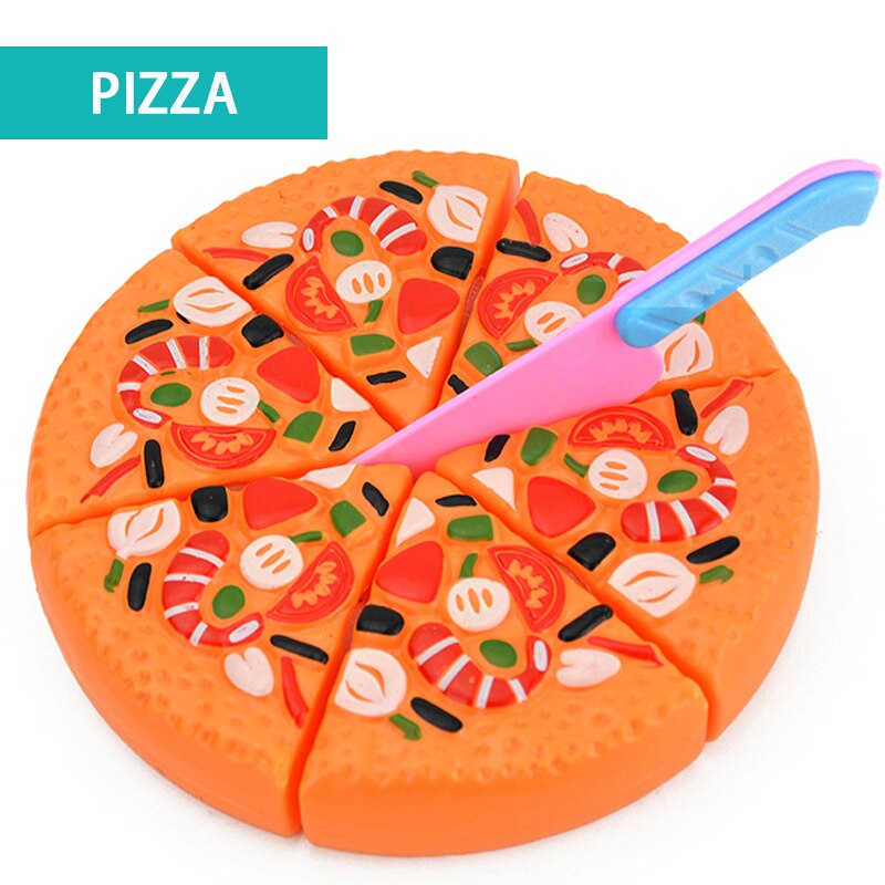 150pcs Plastic Kitchen Toy Shopping Cart Set Cut Fruit and Vegetable Food Play House Simulation Toys Early Education Girl: Pizza with Knife