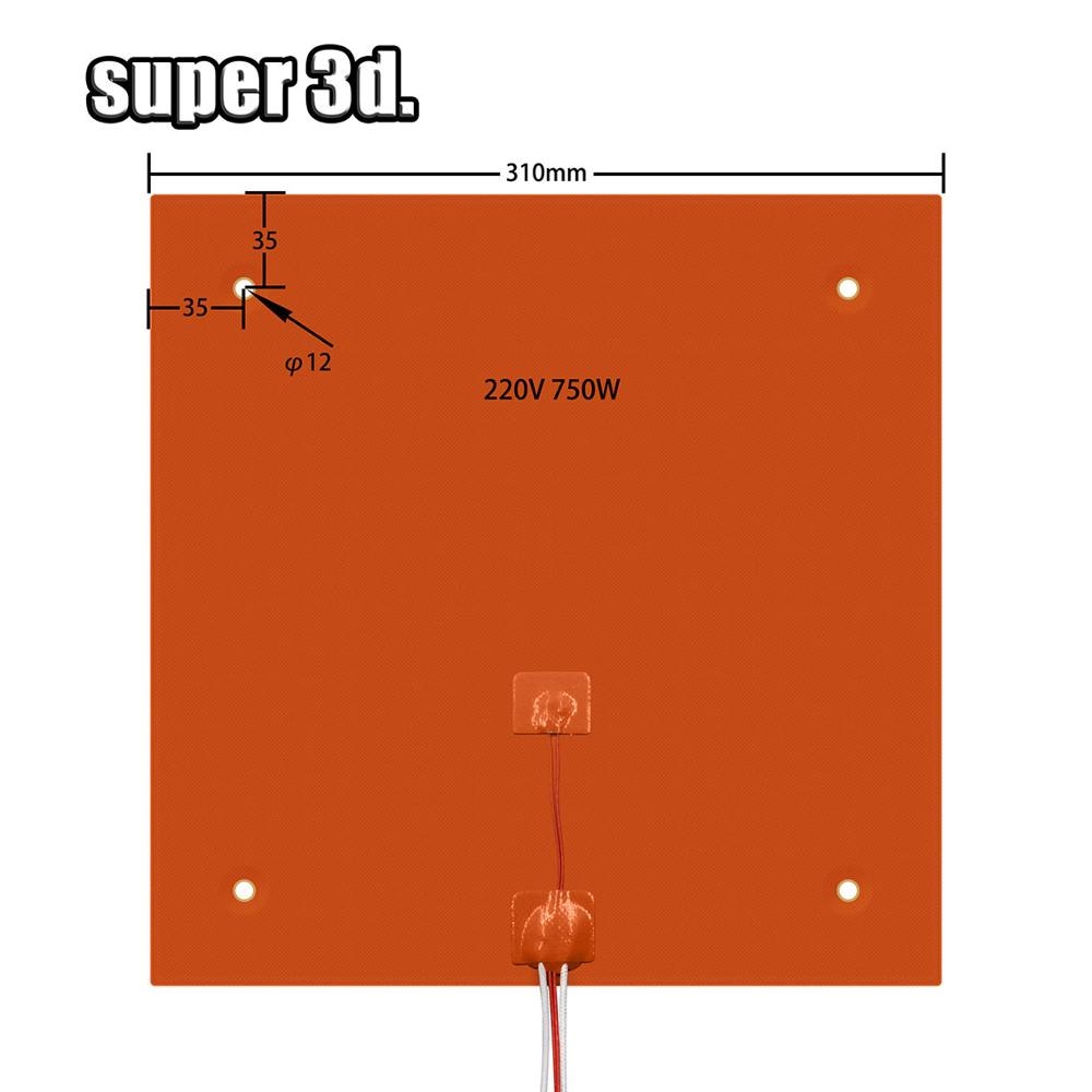 Plateau chauffant en Silicone pour imprimante 3D, 310x310mm, 220v, 750w, pour Creality CR-10 10s pro, plaque chauffante
