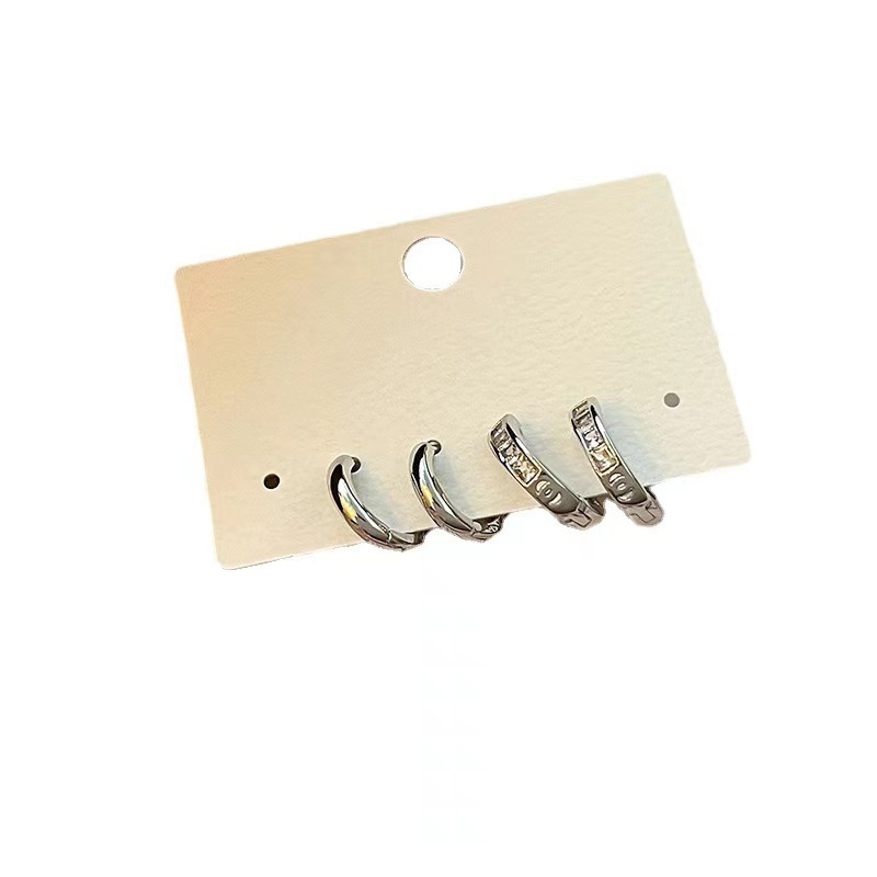 4Pcs/set Stainless Steel Aesthetic Zircon Crystal Hoop Earrings for Women Egirl Y2K Cool Daily Wear Jewelry Accessories