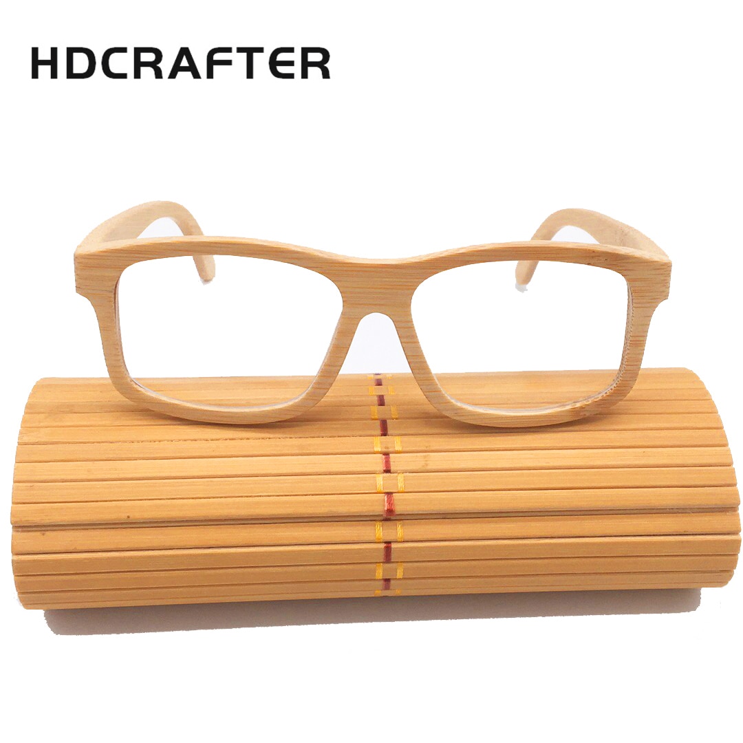 HDCRAFTER Real Wood Bamboo Eyeglasses Frames for Men Women Vintage Retro Myopia Optical Glasses Frame With Clear Lens