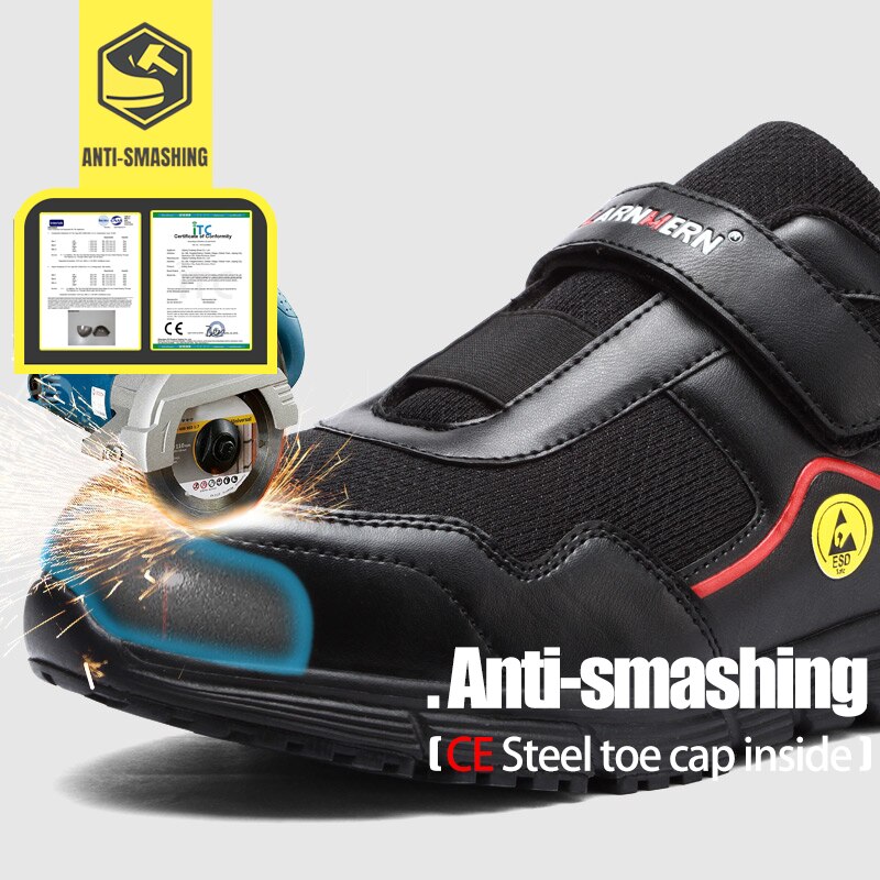 LARNMERN-zapatos de trabajo para hombre, calzado de seguridad ESD con punta de acero, antideslizante, reflectante, protector para construcción