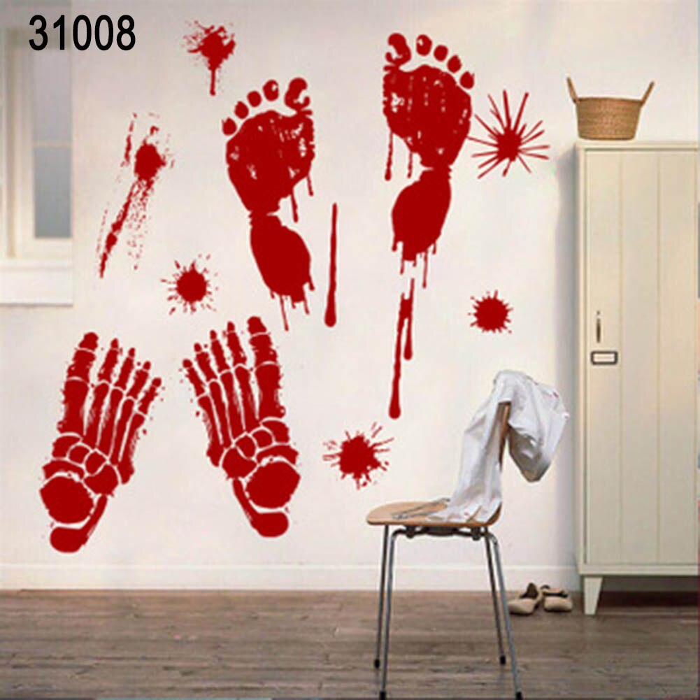 Halloween Blood Handprint Footprint Wall Sticker - Spooky Party Window Decal Decor: gray