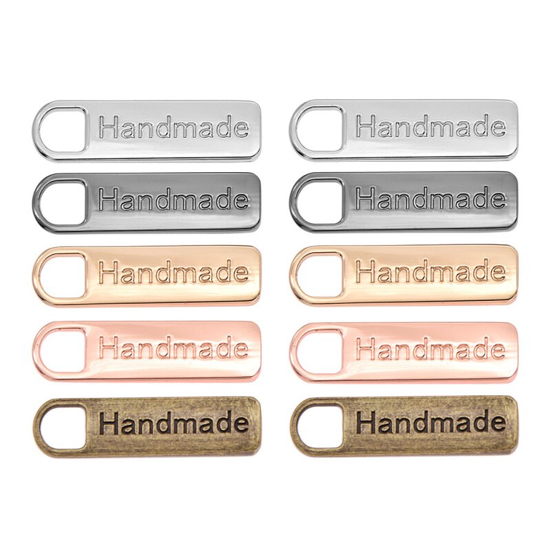 Etiquetas de Metal con letras hechas a mano para manualidades, cuerpo de cremallera para bricolaje, DIY, reparación a medida, ropa de costura, bolsos, accesorios de decoración, 10 Uds.