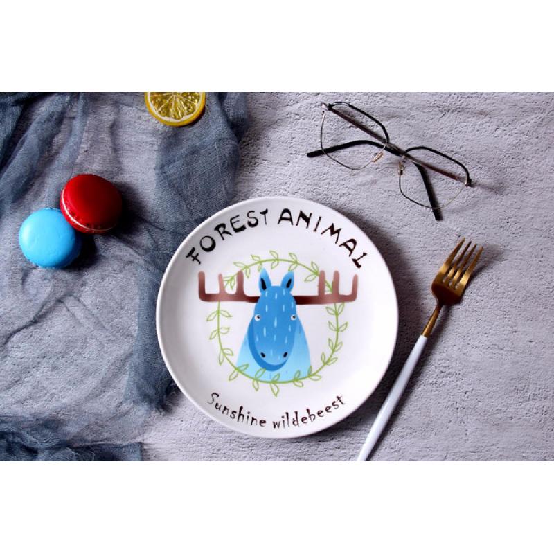 Nordic Ceramic Dinner Dish Plate Cartoon Animal Pattern Steak Fruit Salad Spaghetti Dessert Plates Kitchen Tableware