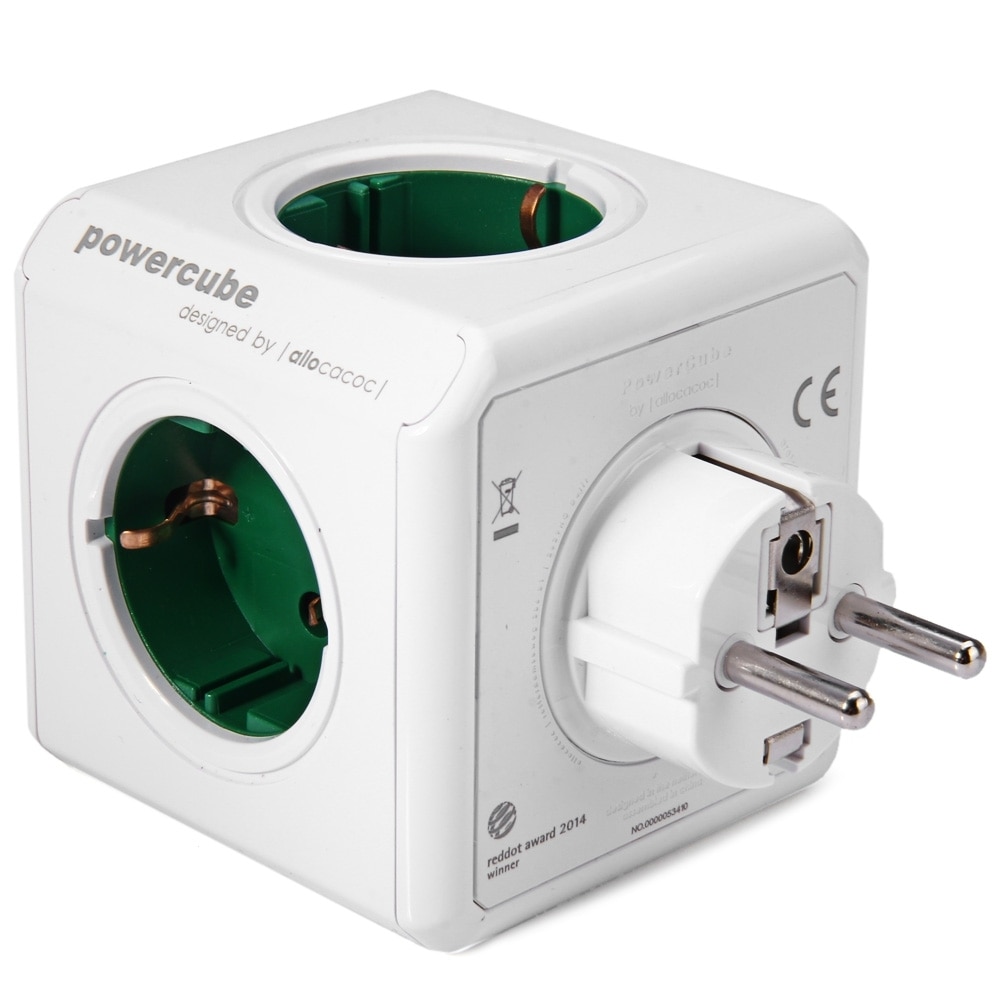 Allocacoc PowerCube Socket - 5 Outlets - 16A 250V - Overload Protection - Green