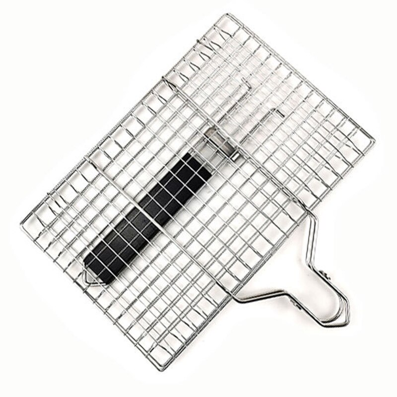 Folding Portable 304 Stainless Steel BBQ Grill Basket Removable Handle for Fish Vegetables