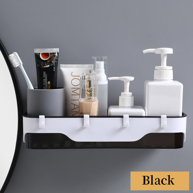 Caja de almacenamiento de champú de Gel de ducha de , estante de almacenamiento sin perforaciones, succión de baño y pared: black