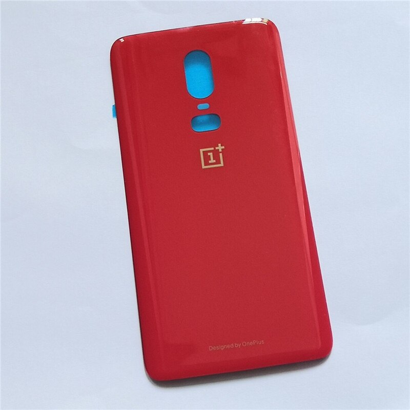 Oneplus6 100% Original Glass Rear Housing Cover For Oneplus 6 One plus Back Door Repair Replacement Battery Case + Sticker Glue: Red
