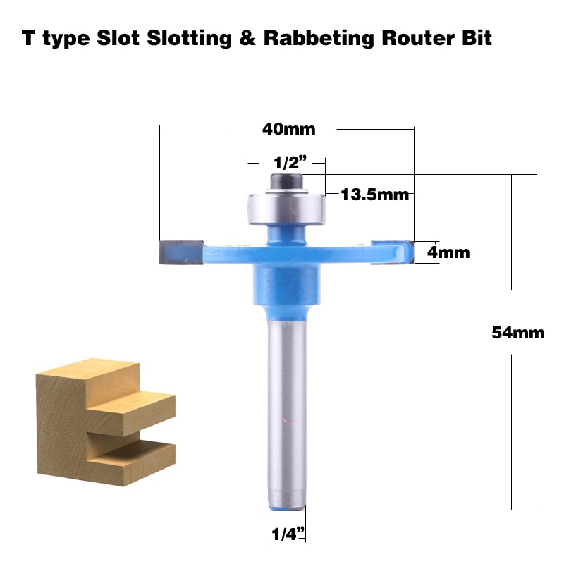 1 st 1/4 "Schacht T type lagers hout frees Industriële Grade Rabbeting Bit houtbewerking tool frezen voor hout