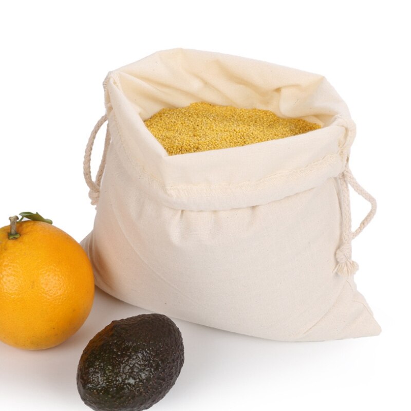 A Set of 6, Double Drawstring Cotton Bag, Rice Flour Bag, Vegetable and Fruit Shopping Bag, Supermarket Shopping Bag