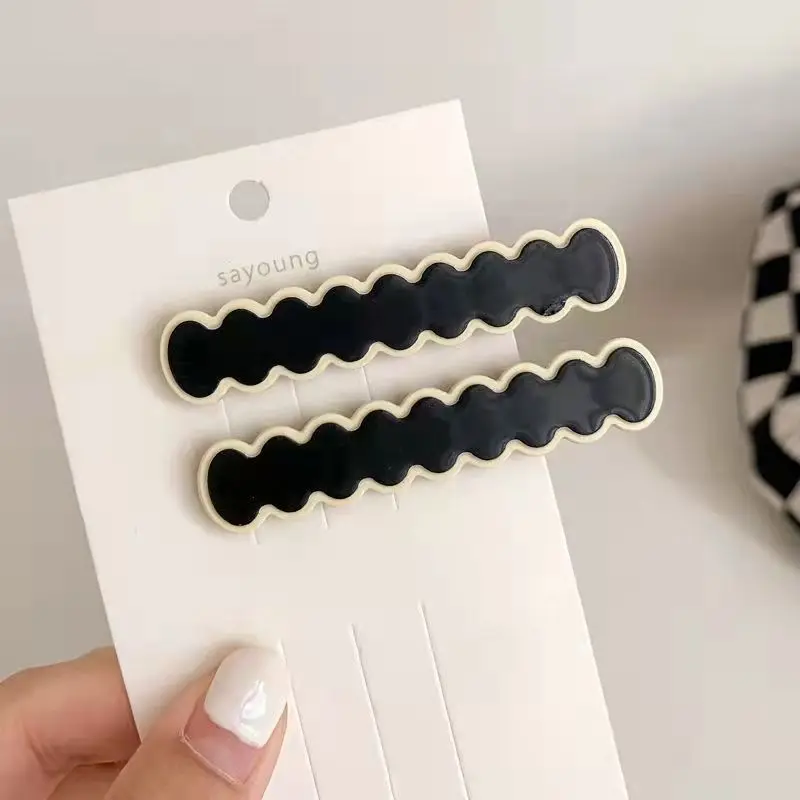 2PCS/SET Chessboard Grids Seamless Hair Clip for Women Girls No Bend Bangs Clips Duckbill Clip Hairpins Hair Styling Accessories: Chocolate