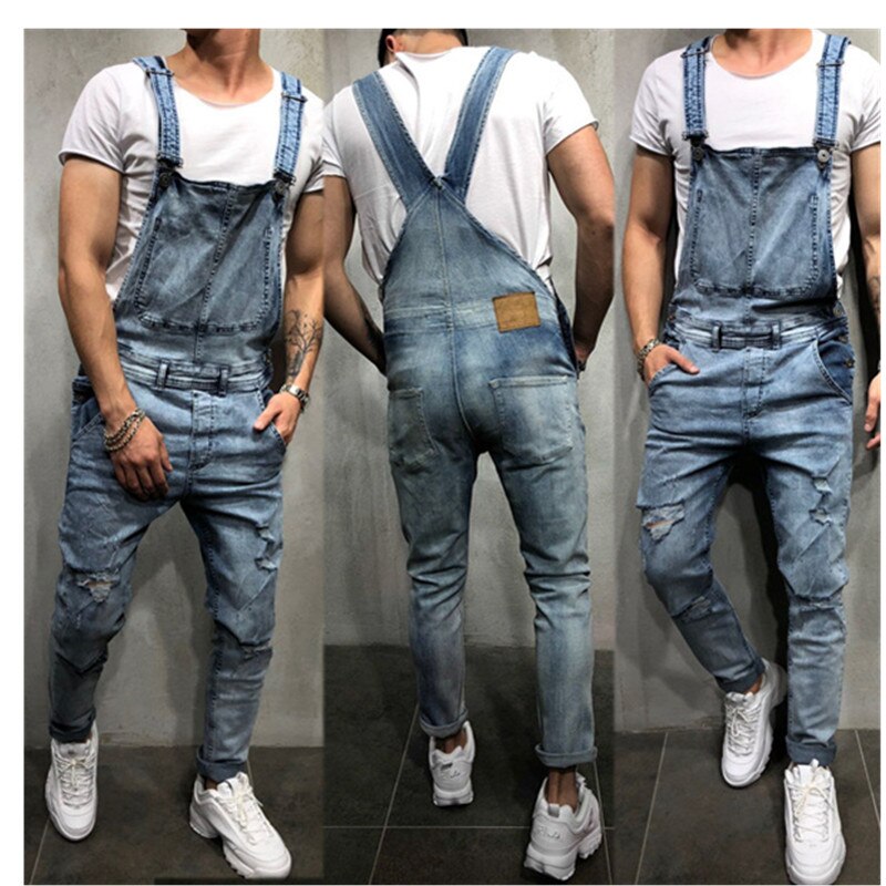 Monos vaqueros rasgados de estilo retro para hombre, Peto vaquero desgastado de Hi Street, pantalones con tirantes, talla S-3XL