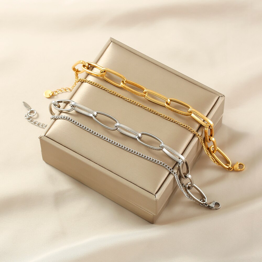 Elo da Cadeia de moda Pulseira de Aço Inoxidável Pulseira para As Mulheres Exquisite Gold Metal Pulseira Jóias de Presente Da Menina Da Praia брелок
