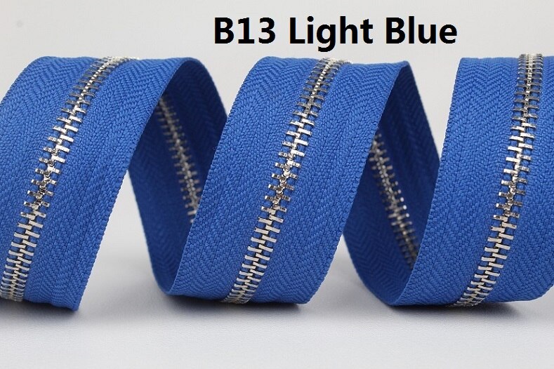 5 # zilver metalen rits enkele open-end grijs donker grijs navy blauw metalen rits roll high grade: B13 Light Blue