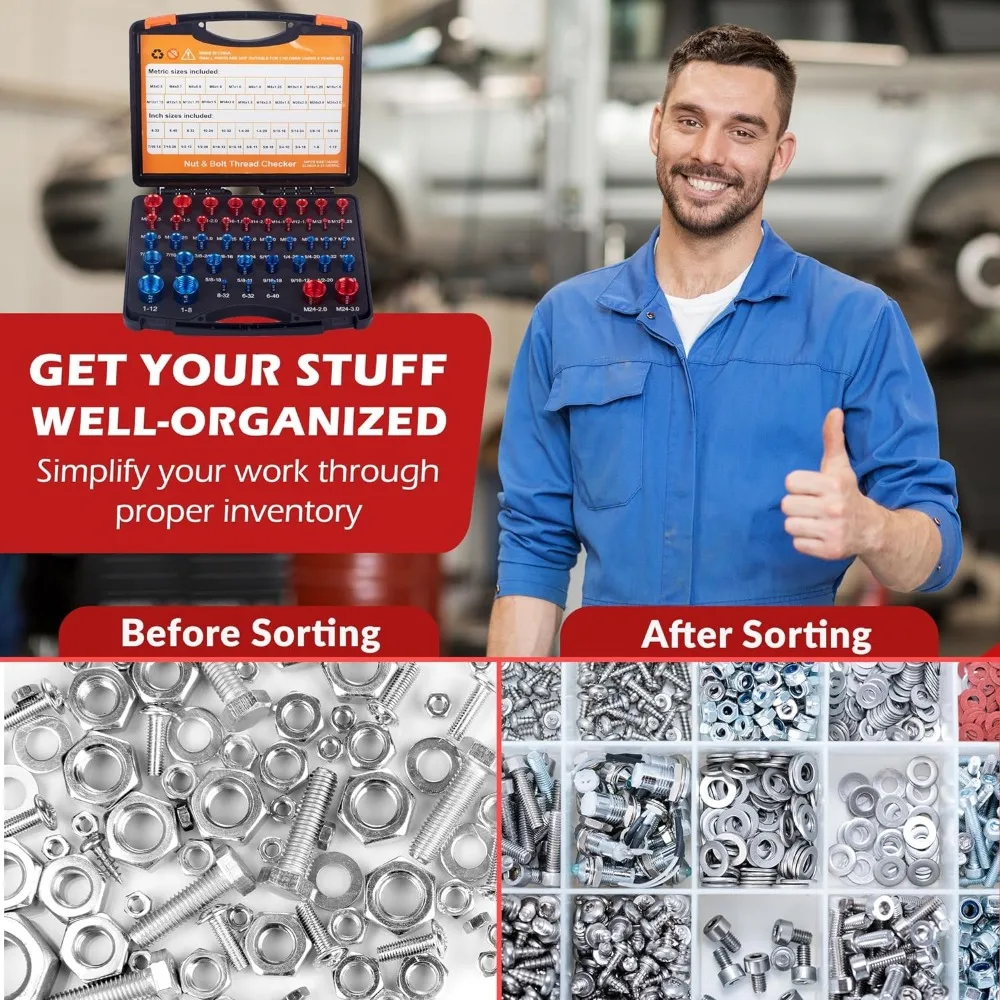 44PCS Nut Bolt Thread Checker Size Gauge Thread Gauge Suitable for Detecting Fixed Bolts or Threaded Holes