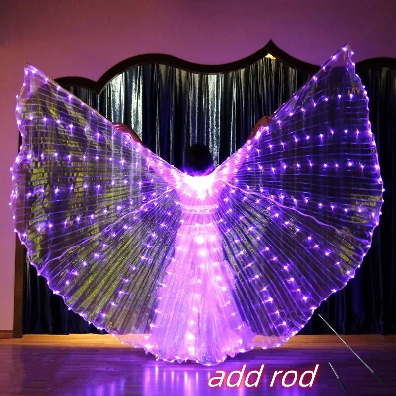Angelodini LED Wings Adult Children Costume Cape Circus Led Light Luminous Costumes Party Show Led Isis Wings Dancewear: XXS / Beige