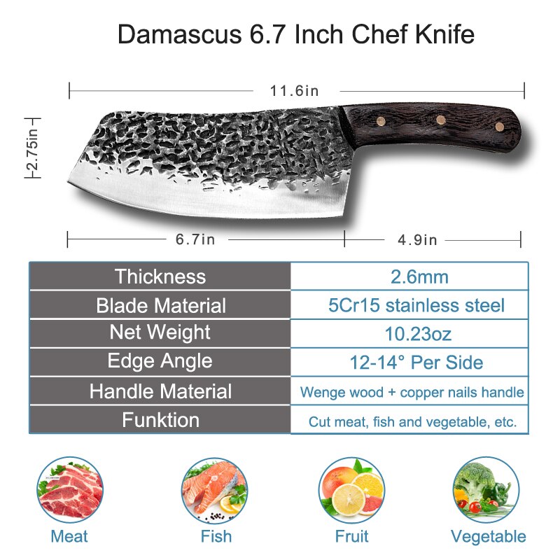 Hand Forged Hammer Pattern Kitchen Knife Chinese Style Kitchen 5Cr15 Stainless Steel Chop and Slice Knife Sharp Kitchen Knife