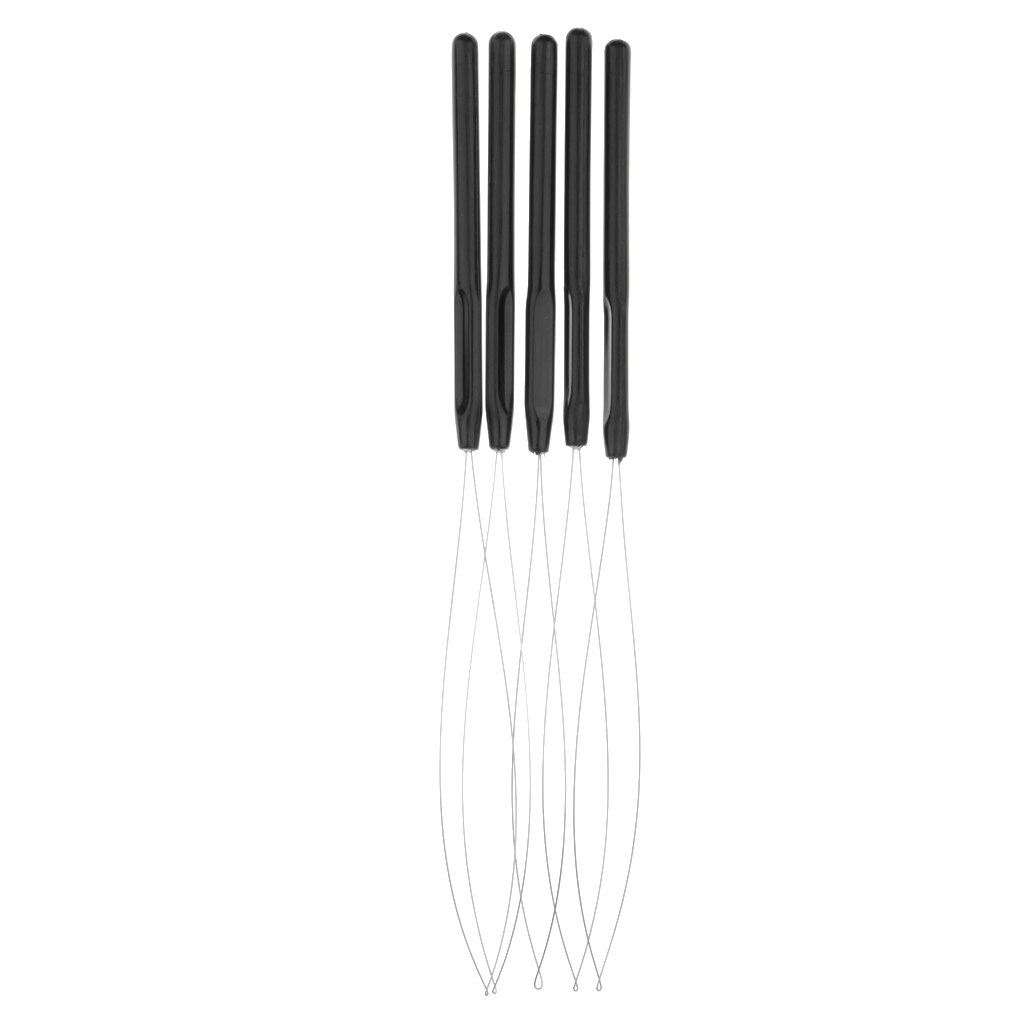 Hair Extensions Loop, Micro Rings Links Beads, Needle Threader Wire Pulling Hook Tool (5pcs): black