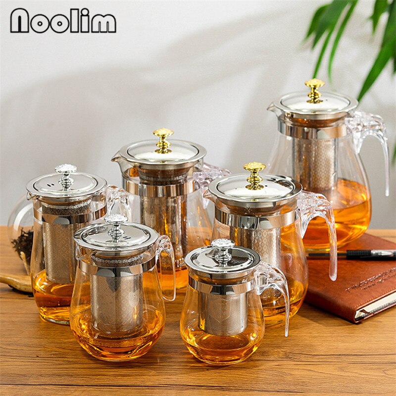 Heat Resistant Glass Filter Teapot Large Capacity Transparent Tea Pot With Stainless Steel Infuser Cold Kettle Office Teaware