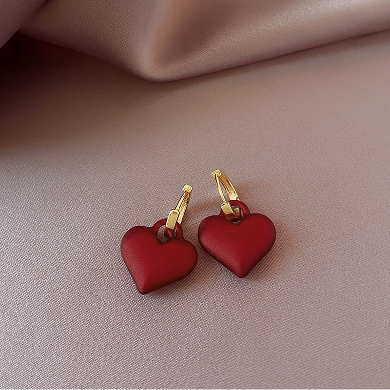 LATS 2022 Premium Frosted Matte Red Heart Dorp Earring Korean Earrings for Woman Party Sweet Jewelry