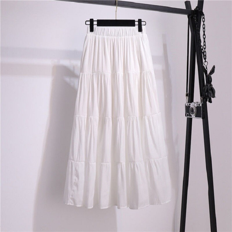 SURMIITRO Korean Style Long Skirt Women For Spring Summer Blue White Black High Waist Sun School Midi Pleated Skirt Female: white