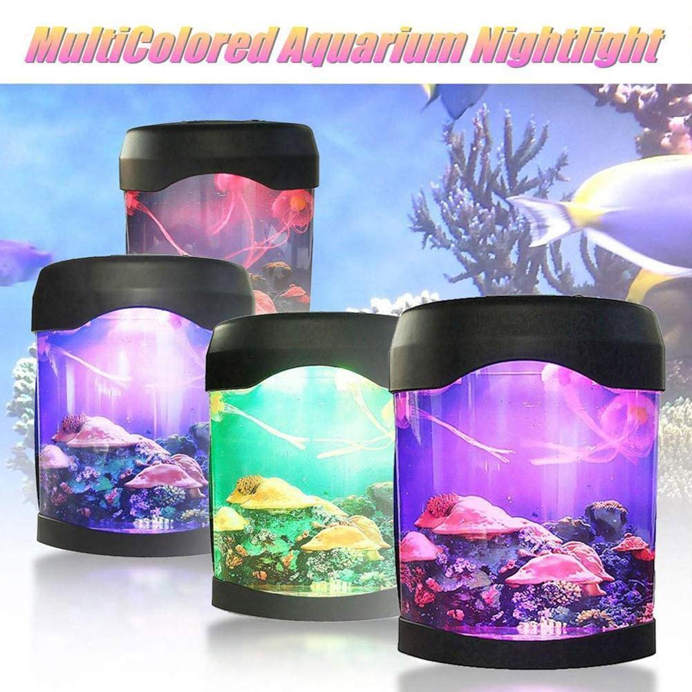 Mini Aquarium Jellyfish Lamp Night Home Decor USB Connection Artificial Fish Lighting Tank Changing LED Electric Color Bedr Z3P1