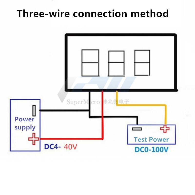 Voltímetro digital de batería de DC0-100V de tres cables, pantalla digital de tubo CC con cabezal para medidor de voltaje de 0,28 pulgadas