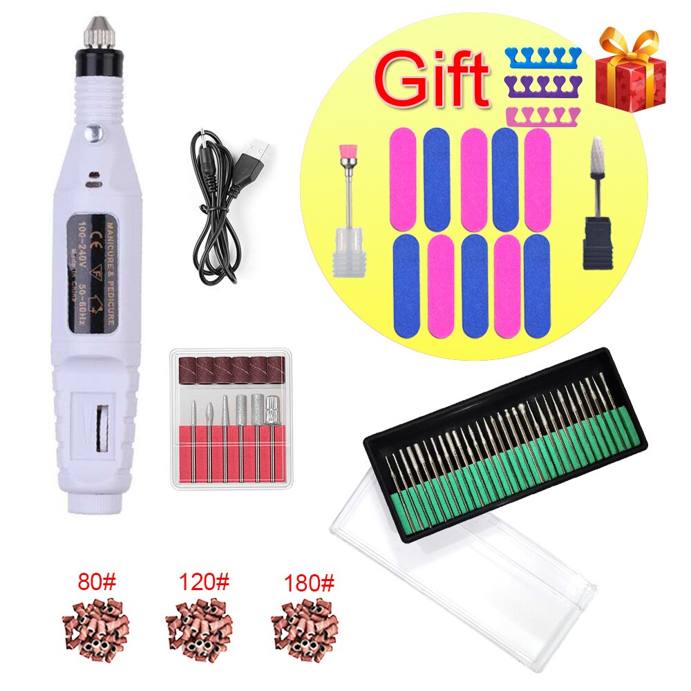 20000 RPM Profession Electric Nail Drill Manicure Machine Pedicure Mchine Milling Cutter Nail Art File Tools: WHITE-1