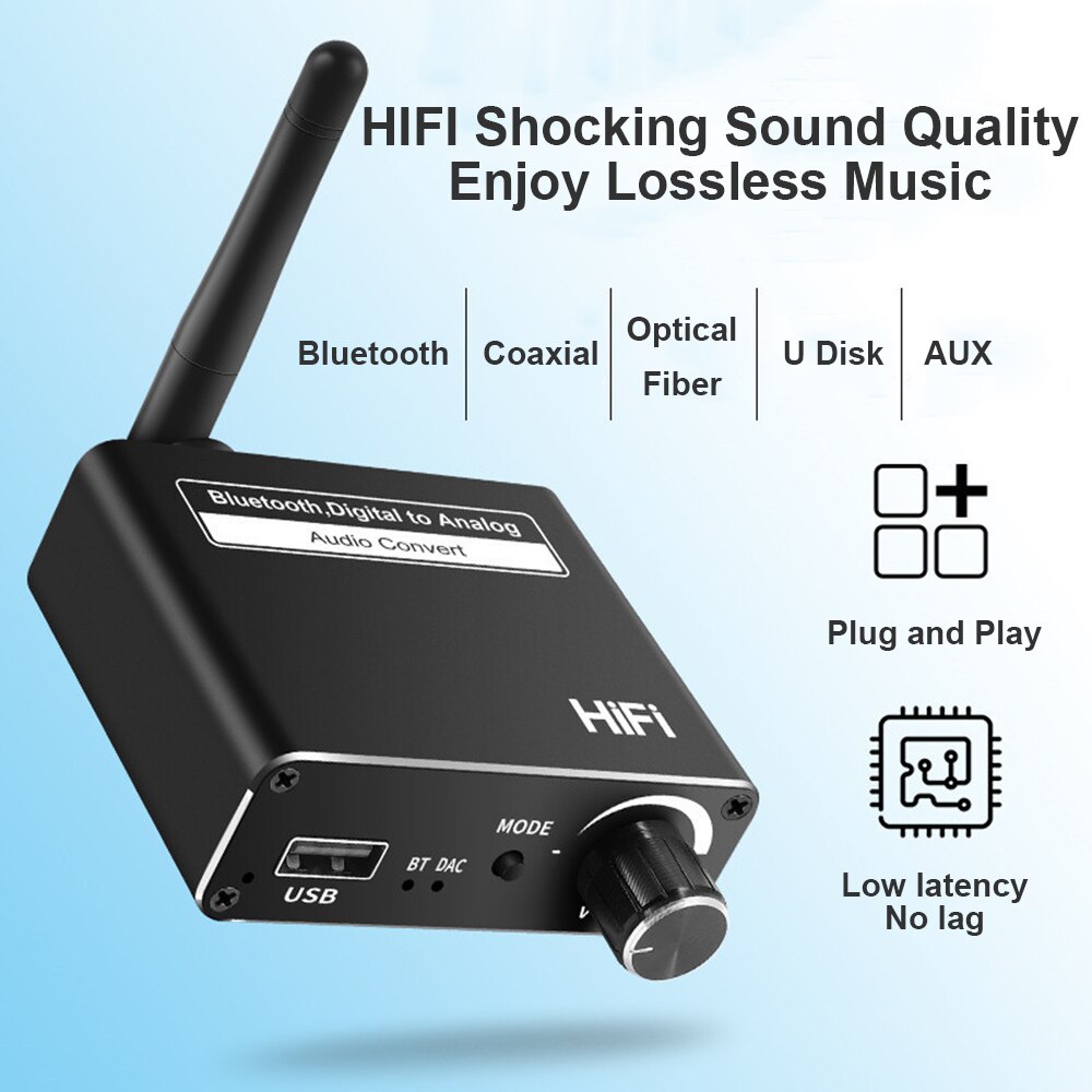 DAC cyfrowy na analogowy konwerter Audio U Disk Play 3.5MM AUX koncentryczny światłowód kompatybilny z Bluetooth 5.0 odbiornik Audio do telewizora