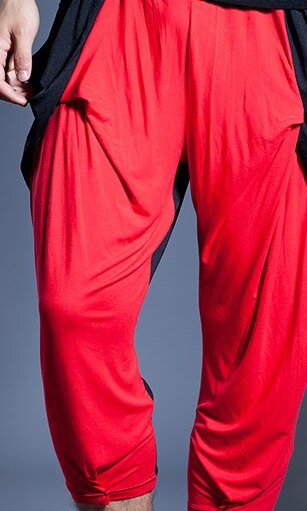 Stage Kostuum Mannen Casual Broek Hit Kleur Stiksels Mannelijke Harembroek Voeten Broek Nachtclub Bar Dj Ds Danser Rave dragen DNV12408: Rood / 31