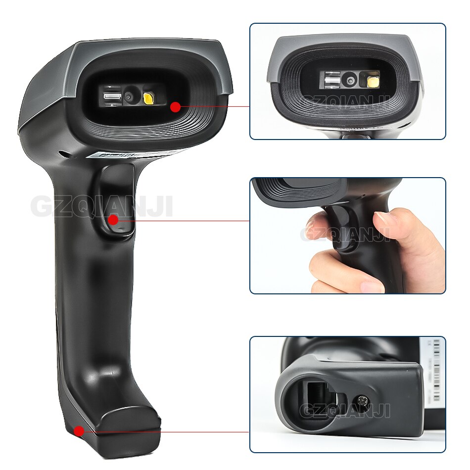 Handheld 1D 2D QR bar code reader USB 2d CMOS Wired barcode scanner Portable PDF417 Code128 Scanner 360 degree for supermarket