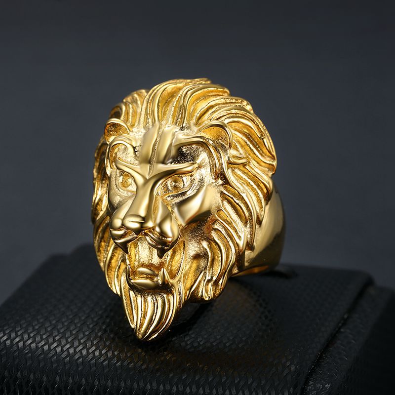 Anillo de cabeza de león de acero inoxidable 316L HNSP para hombres, accesorios de joyería para dedo de estilo Animal Hip Hop: 10 / Blanco