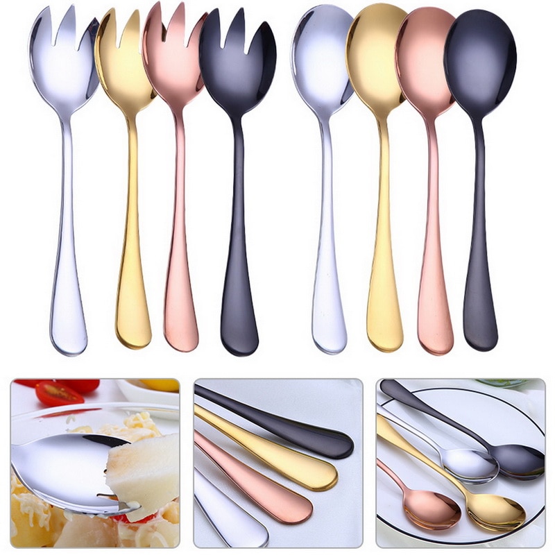 Tablewellware Gold Spoon Set steel cutlery Salad Fork Salad Spoon Stainless Steel Serving Spoon Set Unique Spoons