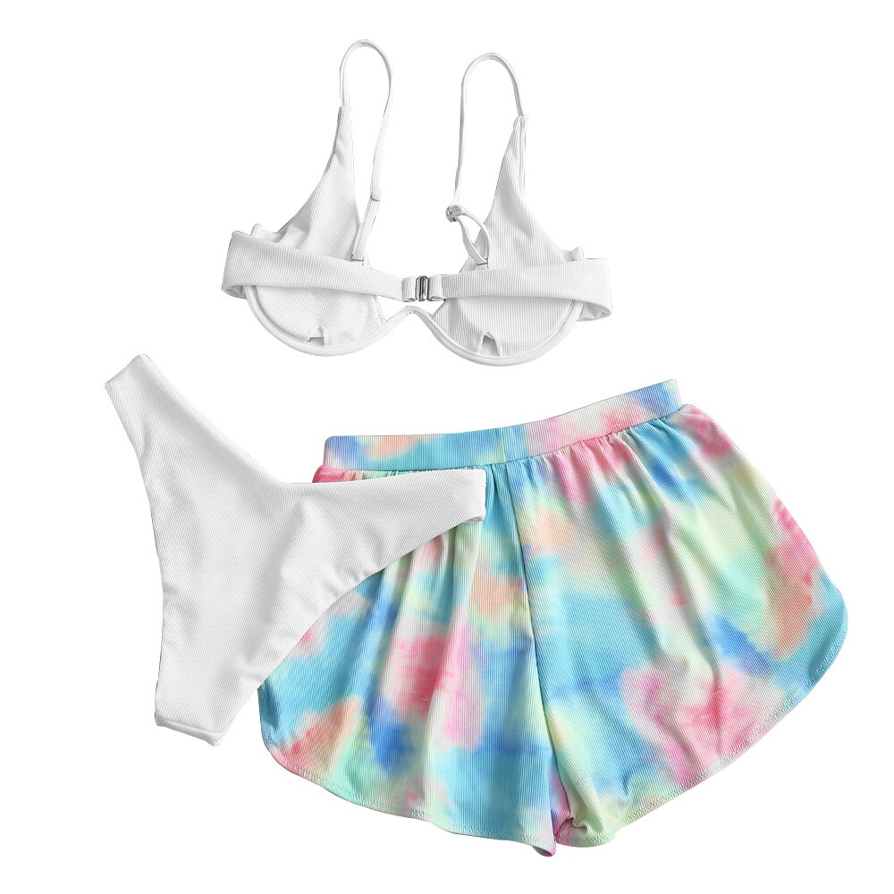 Zaful Geribbelde Tie Dye Beugel Drie Stuk Badpak