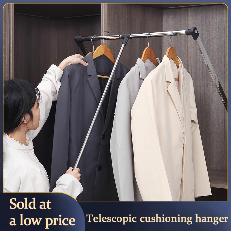 Pull Down Lifting Clothes Rod Retractable Damping Hanger Rail Dual Soft Close System For Wardrobe Walk-in Closet