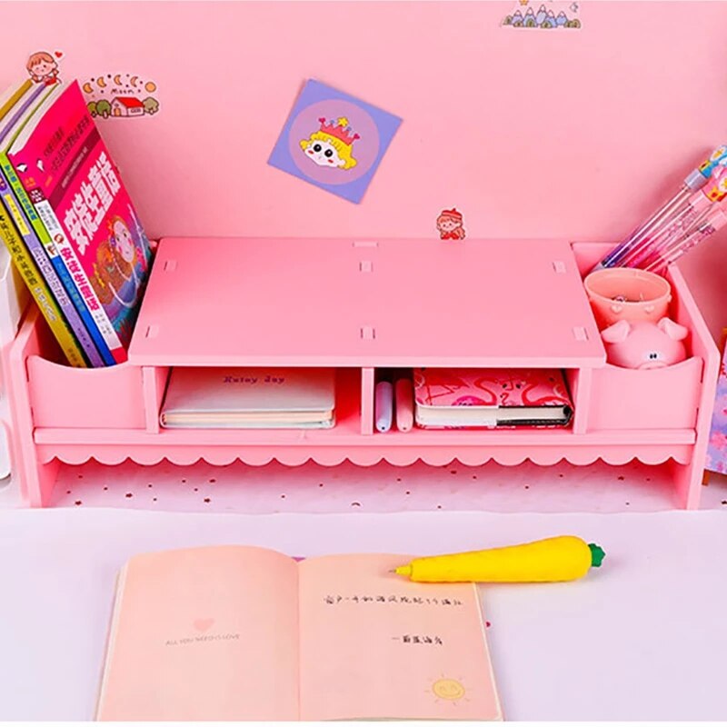 Mini support de bureau en bois rose pour ordinateur portable, organisateur de bureau, moniteur, augmenter les fournitures