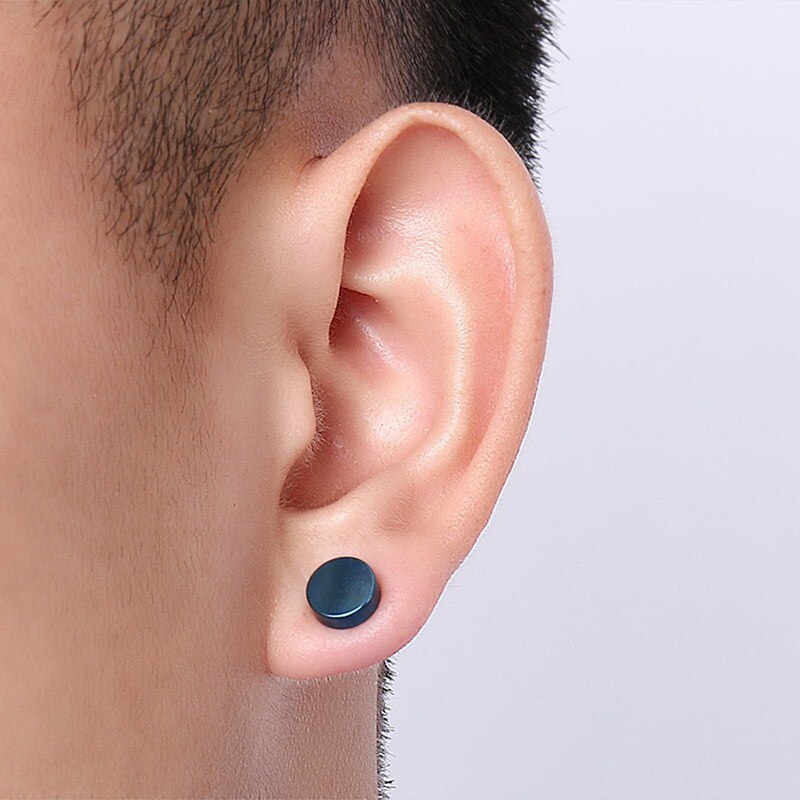 Magnetische Ronde Clip Oorbellen Voor Mannen Jongen 316l Rvs Magneet Earing Sieraden Niet Nodig Gehoorgang: blue clip earrings