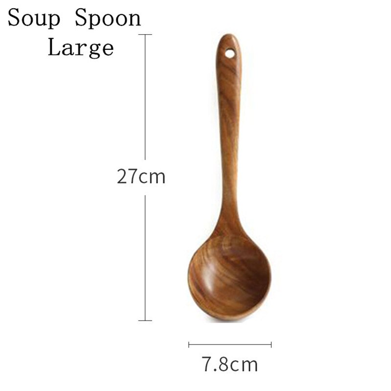 Kitchen Tools Natural Wooden Cooking Tool Sets Scoop Tableware Kitchen Utensils De Cocina Rice Soup Spoon Kitchen Gadgets: soup spoon L