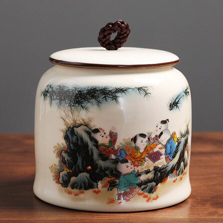 Jingdezhen-tarro hermético de cerámica para el hogar, latas de té, café, a prueba de humedad, contenedor de especias de grano de cocina: D  11.8X11CM  640ML
