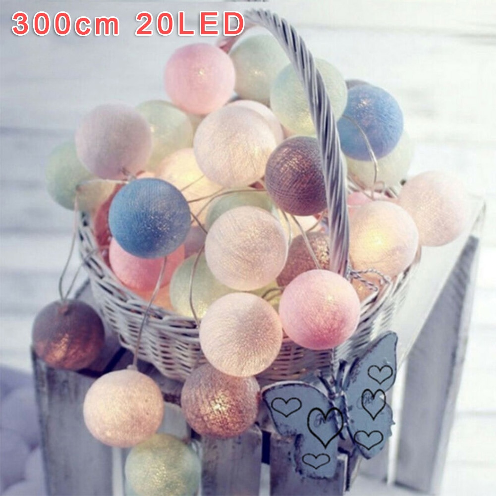 220 (V) 3 mètres (6.56ft) / 20led LED Globe guirlande coton boule chaîne fée lumières maison mariage salle fête décor: Colorful