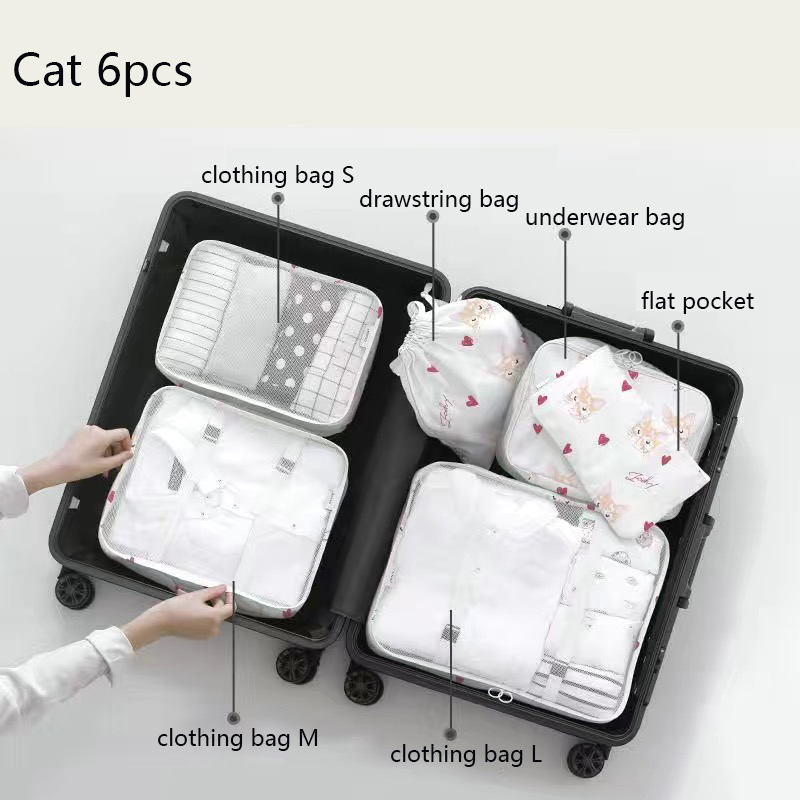 6 Stuks Koffer Organizer Verpakking Kubussen Reizen Kit Accessoires Bagage Opbergzakken Schoenkleding Organizer Toilettas Mannen Vrouwen: Blauw