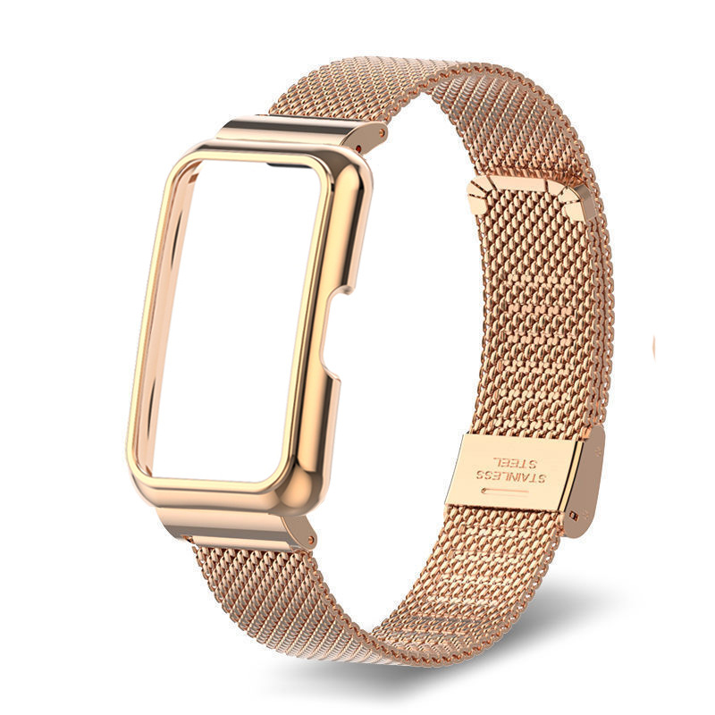 Pulseira de metal + capa para huawei band 9/10 pulseira protetor pulseira para huawei band 10 8 7 6 pulseira capa protetora: Black Yellow