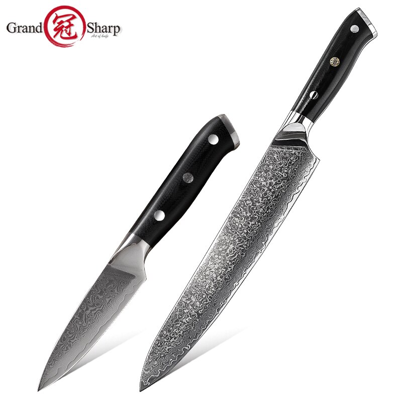 Grandsharp Damascus Knife Set 67 Layers vg10 Japanese Damascus Steel Chef Cleaver Boning Kiritsuke Santoku Kitchen Knives