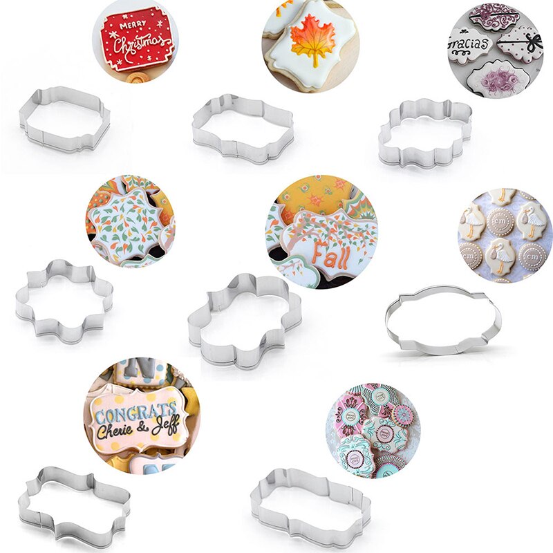 8 Style Plaque Cookie Cutter, Frame Shapes Sugar Cookie Cutters for Birthday Wedding Baby Shower, DIY Stainless Cookie Mold
