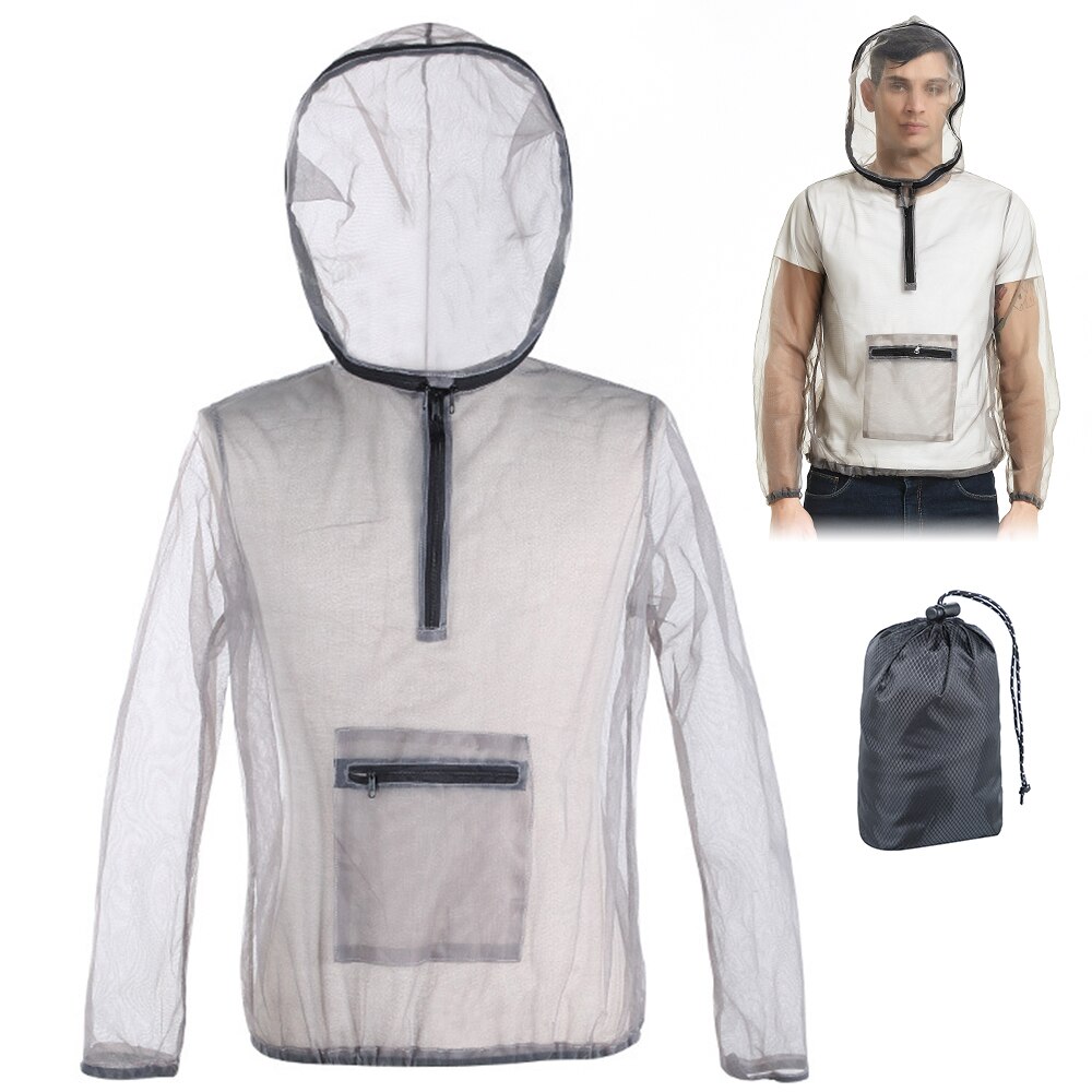 Outdoor Ultralight Mesh Hooded Bug Jacket Anti-mosquito See Through Protective Mesh Shirt Insect Shield for Camping Fishing